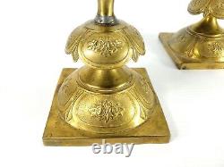 Pair of Antique Brass 19th c. Sabbath Candlesticks Norblin & Co. Warsaw Poland