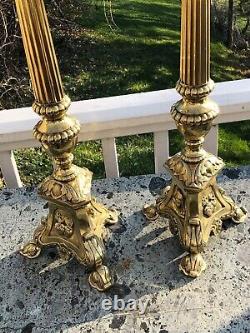 Pair of Antique French Grand Scale Brass Prickett Sticks 19th Century