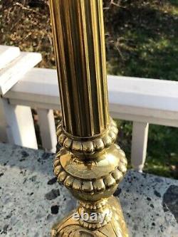 Pair of Antique French Grand Scale Brass Prickett Sticks 19th Century