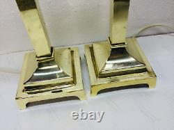 Pair of Antique Polished Brass Candlestick Lamps, Square, Alter