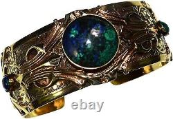 Polished Antique Brass Art Deco Motif Cuff Bracelet USA Made Accessories