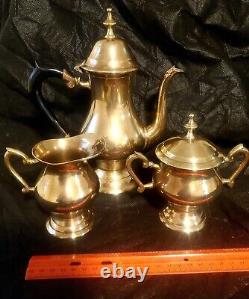 Polished Antique Brass Tea Set From India 4 Pieces