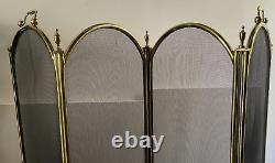 Polished Brass French Folding Fireplace Screen 4 Panels Vintage