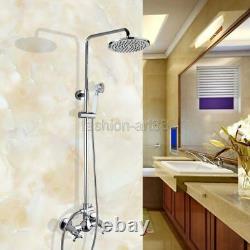 Polished Chrome Brass Bathroom 8 Round Rain Shower Faucet Set Mixer Tap fcy301