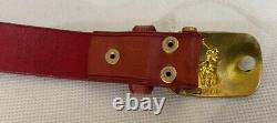 Polo Ralph Lauren Red Leather Antiqued Polish Brass RL Polo Buckle Belt M