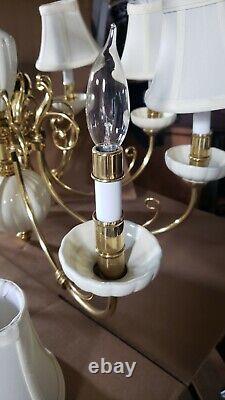 Quoizel QP520B RARE Porcelain 8 Arm Light Uprights Chandelier in Polished Brass