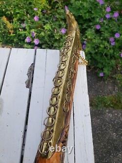 RARE Polish Antique Hand Carved Face Eagles Walking Stick Cane Brass Axe Ciupaga