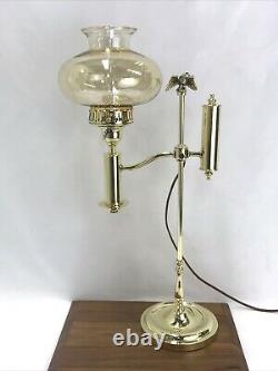 RESTORED Antique Solid Brass ADJUSTABLE Student Lamp Eagle Finial Victorian Deco
