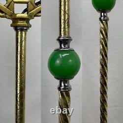 RESTORED Antique Vtg Art Deco Bridge Floor Lamp Houze Green Jadeite Glass, Brass