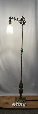 RESTORED Antique Vtg Art Deco Bridge Floor Lamp Houze Green Jadeite Glass, Brass