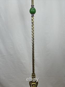 RESTORED Antique Vtg Art Deco Bridge Floor Lamp Houze Green Jadeite Glass, Brass