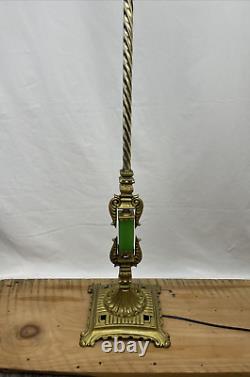 RESTORED Antique Vtg Art Deco Bridge Floor Lamp Houze Green Jadeite Glass, Brass