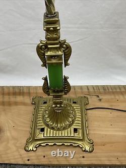 RESTORED Antique Vtg Art Deco Bridge Floor Lamp Houze Green Jadeite Glass, Brass