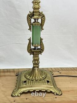 RESTORED Antique Vtg Art Deco Bridge Floor Lamp Houze Green Jadeite Glass, Brass