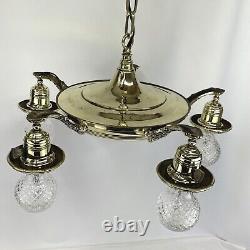 RESTORED Antique Vtg Arts & Crafts Deco Victorian Hanging Brass Pan Chandelier