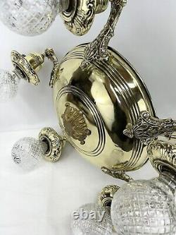 RESTORED Antique Vtg Arts & Crafts Deco Victorian Hanging Brass Pan Chandelier