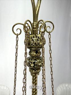 RESTORED Antique Vtg Victorian Art Nouveau Brass Chandelier Gasolier Deco Ornate