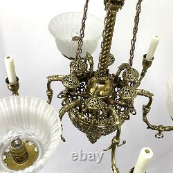 RESTORED Antique Vtg Victorian Art Nouveau Brass Chandelier Gasolier Deco Ornate