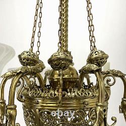 RESTORED Antique Vtg Victorian Art Nouveau Brass Chandelier Gasolier Deco Ornate