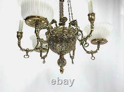 RESTORED Antique Vtg Victorian Art Nouveau Brass Chandelier Gasolier Deco Ornate