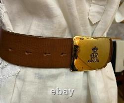 Ralph Lauren Collection Leather Antiqued Polish Brass RL Buckle Belt M Italy