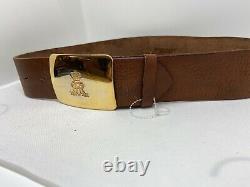 Ralph Lauren Collection Leather Antiqued Polish Brass RL Buckle Belt M Italy