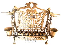 Rare Antique Polish Solid Brass Bench Lamp Menorah Hanukkah