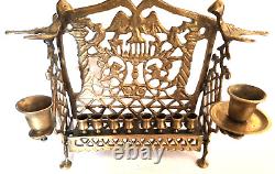 Rare Antique Polish Solid Brass Bench Lamp Menorah Hanukkah