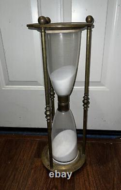 Rare Vintage Polished Brass Glass Hourglass 24 Tall