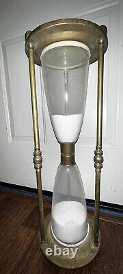 Rare Vintage Polished Brass Glass Hourglass 24 Tall