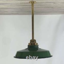 Reclaimed Polished Brass Light With Green Enamel Shade