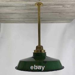 Reclaimed Polished Brass Light With Green Enamel Shade