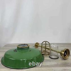 Reclaimed Polished Brass Light With Green Enamel Shade