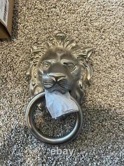 Rejuvenation Large Brass Lion Head Door Knocker Brushed Nickel