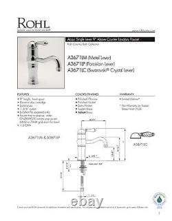 Rohl Acqui Single Lever Swarovski Crystal Handle Bathroom Faucet in Chrome