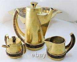 Salvador Teran Taxco Polished Brass & Mosaic Stone Coffee/Tea Service 1958 WOWEE