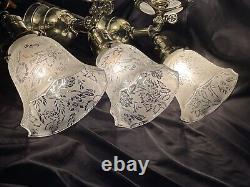 Set 3 RESTORED Antique Faries Victorian Brass Wall Sconces Electric Gas Gasolier