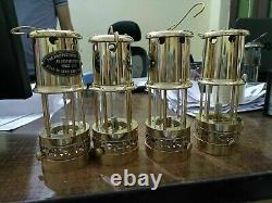 Set of 4 Lamp Brass Polished Solid Nautical Miner Lamp oil Ship Lantern