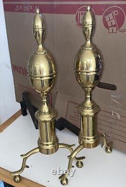 Set of Polished Brass Andirons. 24 H. Beautiful