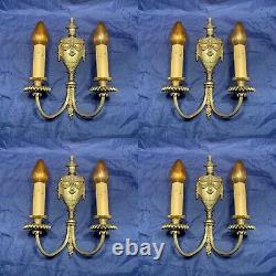 Set of four high quality antique polished brass double candle wall sconces 108A