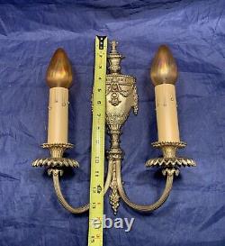 Set of four high quality antique polished brass double candle wall sconces 108A