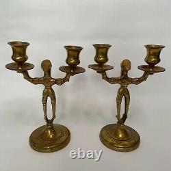 Shabbath Candleholders Brass Poland Rare Antique