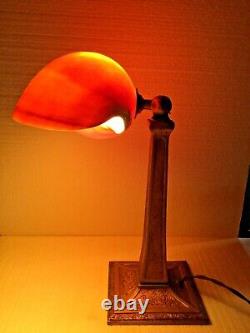 Shell Lamp 10 Polished Fig Shell Shade Antique Aladdin Bankers Desk Lamp Base