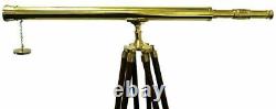 Shiny Polished Brass Master Telescope with WoodenTripod Stand Floor Standing