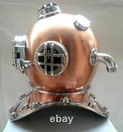 Solid Steel & Brass Medium Size Highly Polished Us Diving Diver's Helmet Mk V