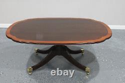 Stickley Banded Mahogany Georgian Oval Pedestal Cocktail Table