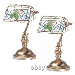 Table Lamp Antique Brass Style Stained Glass 14H Renovator's Supply