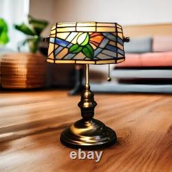 Table Lamp Antique Brass Style Stained Glass 14H Renovator's Supply