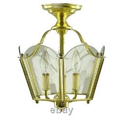 Traditional Polished Brass Glass & Steel Semi Flush Mount