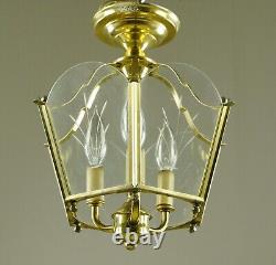 Traditional Polished Brass Glass & Steel Semi Flush Mount